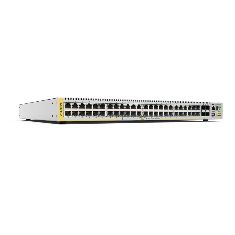Switch PoE+ Stackeable Capa 3, 48 puertos 10/100/1000 Mbps + 4 puertos SFP+ 10 G, 370 W, fuente redundante ALLIED TELESIS AT-X510-52GPX-10