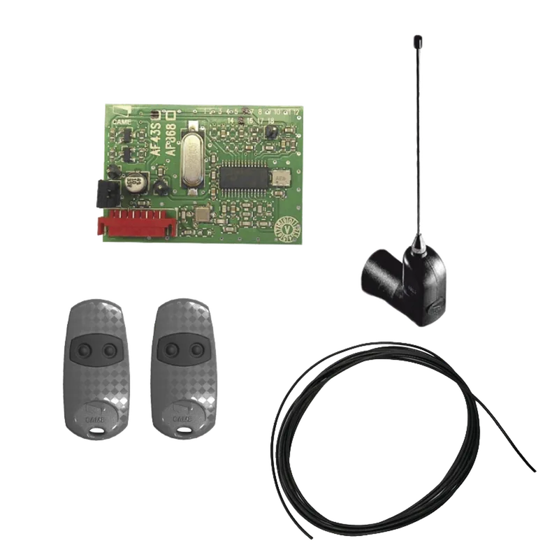 Kit Receptor inalámbrico con antena / Hasta 45M en linea de vista / INCLUYE dos controles y 3 metros de cable RG58 para la antena CAME KIT-CME-WL