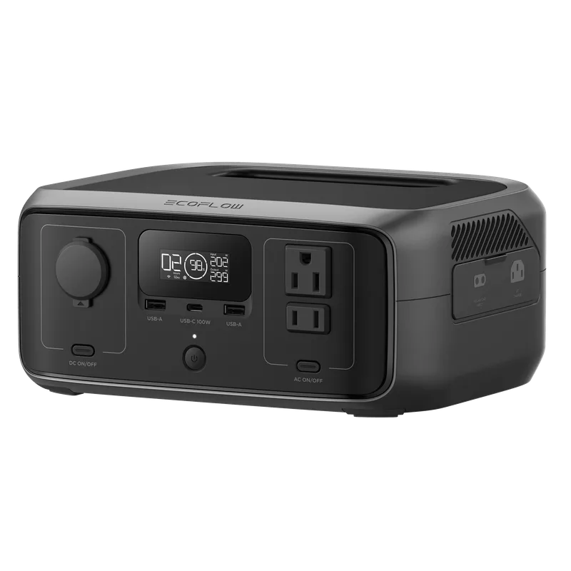 EcoFlow River 3 | Estación de Energía Portátil 245Wh Litio LFP / 2 AC 300 W (Max. 550W) / 1 USB-C 100W / 2 USB -A 12W / Cargador de Coche 8A a 12 o 24V / Conectividad WiFi y Bluetooth (App) / Carga Solar 110W Max. EFR3