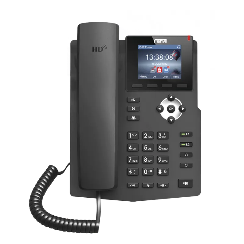 Teléfono IP empresarial para 2 lineas SIP con pantalla LCD de 2.4 Pulgadas a color y conferencia de 3 vías, PoE FANVIL X3SP