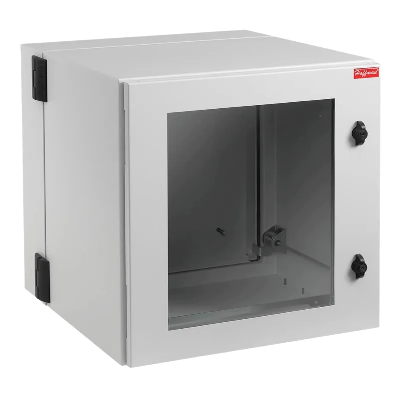 Gabinete Industrial ProTek de 12 UR Puerta con Ventana de 612 x 600 x 610 mm, Protección NEMA Tipo 12; IP55; IK10, Abatible, Fabricado en Acero, Color Gris Claro HOFFMAN PTHW242424G2