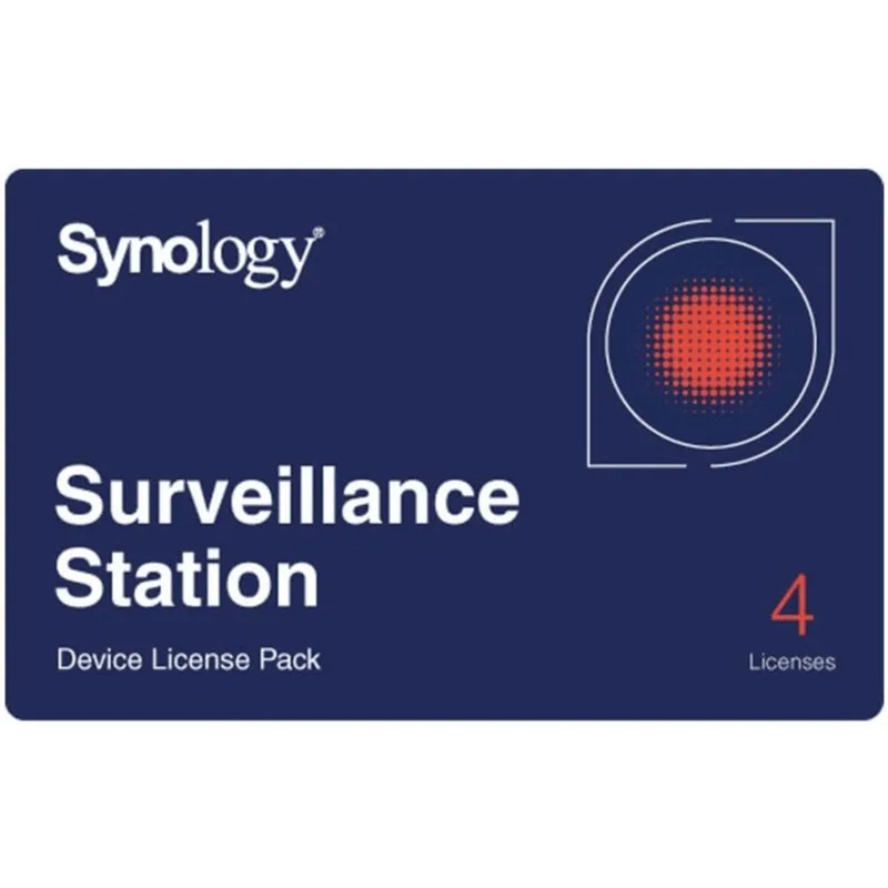 Licencias de Dispositivos de Vigilancia Synology | Paquete de 4 Licencias | Compatibilidad con Cámaras IP, Módulos de E/S, Altavoces IP | Gestión Centralizada CMS | Licencias Predeterminadas Incluidas. CLP4-E
