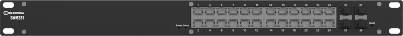 Switch Administrado L2+, 24 Puertos Gigabit Ethernet, 4 Puertos SFP, Ancho de Banda 56 Gbps, IP30, Rack Mount, PROFINET Opcional, TSWOS TELTONIKA SWM281