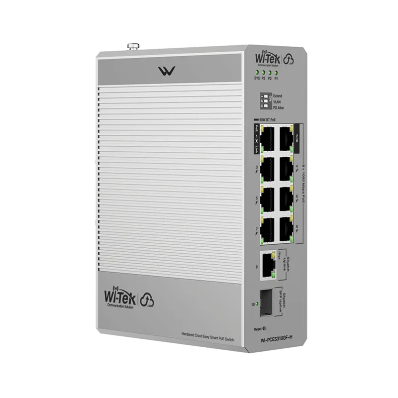 Switch Industrial PoE / 8 Puertos Gigabit PoE / 110W-270W Budget / SFP / DIN-Rail / -30°C a 65°C / Fanless WI-TEK WI-PCES310GF-H
