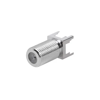 Conector F Hembra para PCB de Montaje Vertical, Níquel/ Estaño/ Polietileno. RF INDUSTRIES,LTD RFF-1450-03