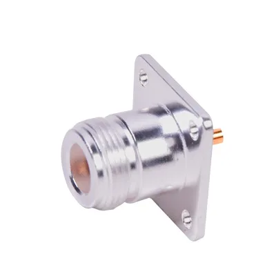 Conector N Hembra para Montaje Frontal en Panel con 4 Perforaciones a 18 mm, Plata/ Oro/ Teflón. RF INDUSTRIES,LTD RFN-1021