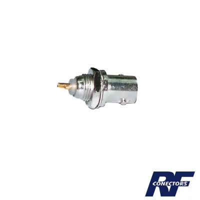 Conector BNC Hembra de Montaje Frontal D-Plano, Soldable, Rondana de Seguridad, Níquel/ Oro/ Delrin. RF INDUSTRIES,LTD RFB-1116