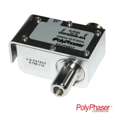 Protector Coaxial RD de Banda Ancha para Combinadores de 100 a 512 MHz Con Conector N Macho a la Antena. POLYPHASER VHF50HN-MA