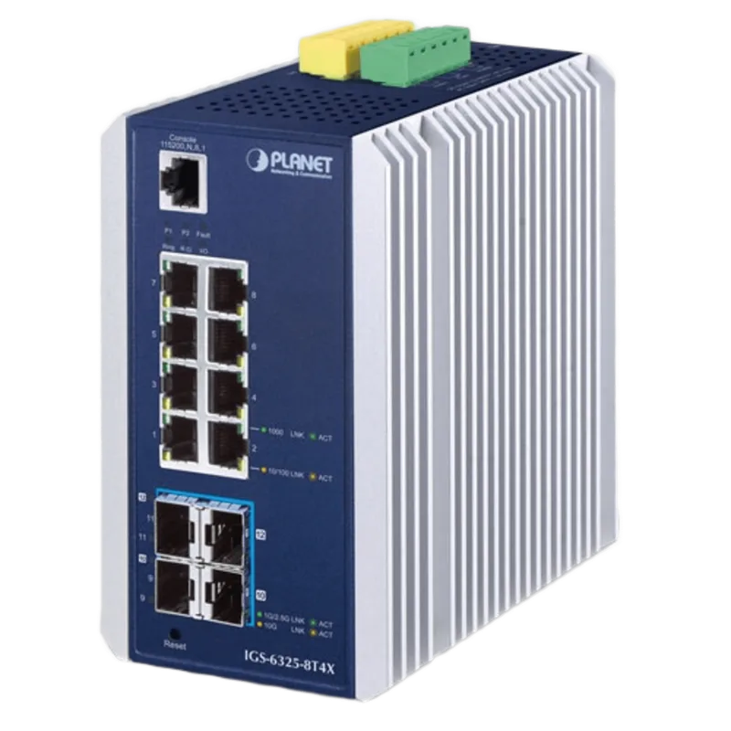 Switch Industrial Administrable Capa 3, 8 Puertos Ethernet 10/100/1000T, 4 Puertos SFP 10 G PLANET IGS-6325-8T4X