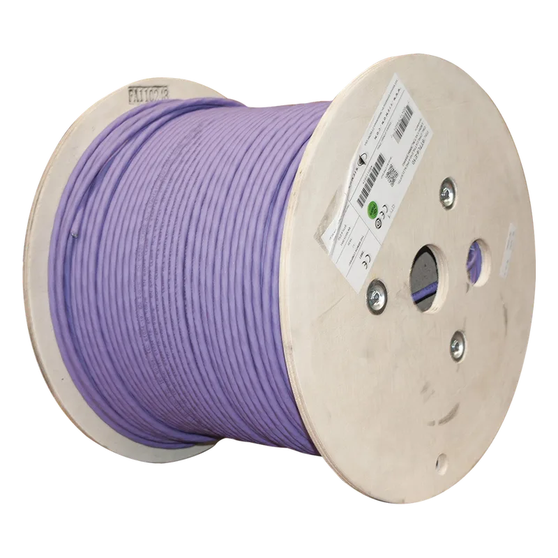 Bobina de Cable Blindado S/FTP de 4 Pares, Cat7A, Inmune a Ruido e Interferencias, LS0H (Bajo Humo, Cero Halógenos), Color Violeta, 305 Metros (1000 Pies) SIEMON 9T7L4-E10