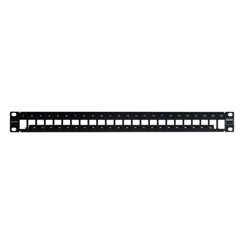 Patch Panel TERA-MAX Blindado de 24 Puertos, Modular (Vacío), Plano, Color Negro, 1UR SIEMON TM-PNLZ-24-01