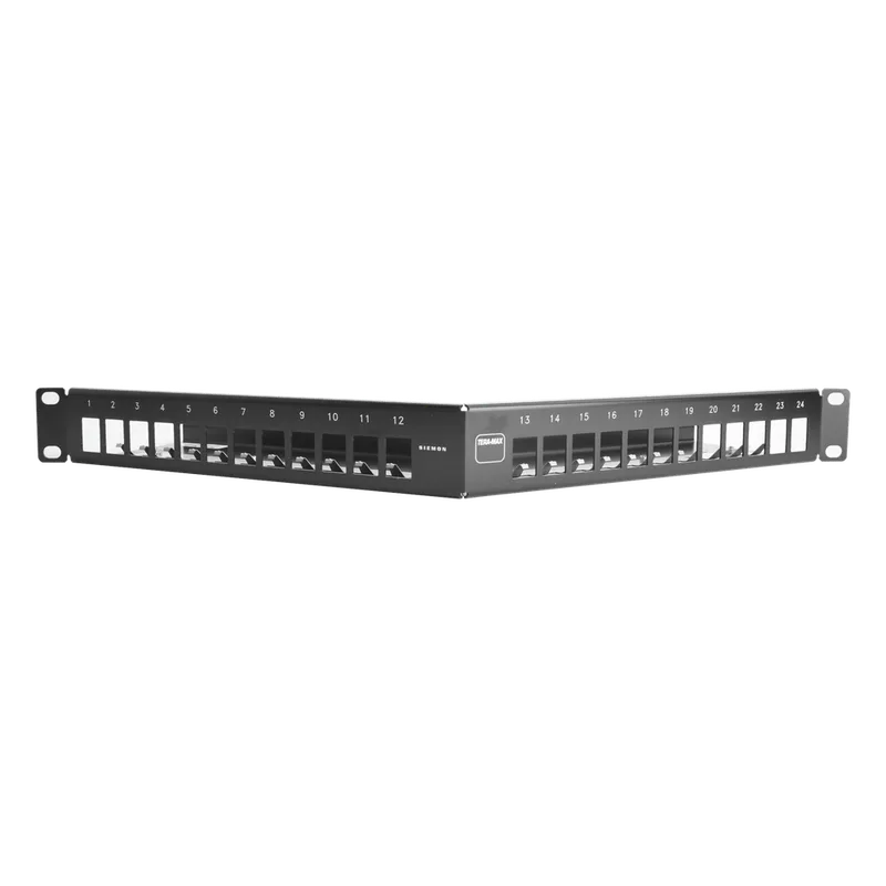 Patch Panel TERA-MAX de 24 Puertos, Modular, Angulado, Color Negro, 1UR SIEMON TMPNLZA2401
