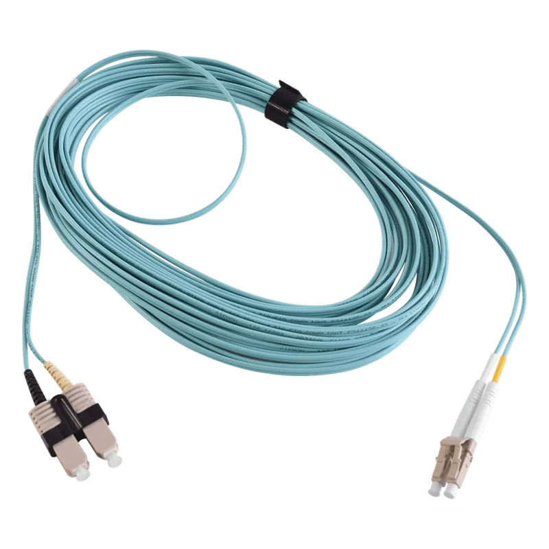 Jumper de Fibra Óptica Multimodo 50/125 XGLO OM3, LC-SC Duplex, OFNR, Color Aqua, 10 Metros (32.81 Pies) SIEMON FJ2-LCSC5L-10AQ