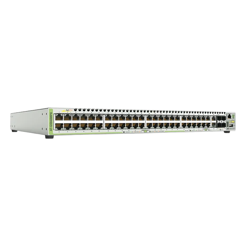 Switch PoE+ Stackeable Capa 3, 48 puertos 10/100/1000 Mbps + 2 puertos SFP Combo + 2 puertos SFP+ 10 G Stacking, 370 W ALLIED TELESIS AT-GS948MPX-10