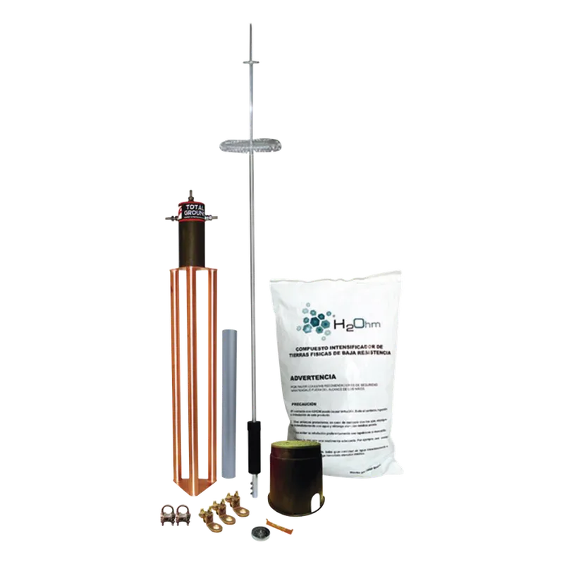 Kit de Pararrayo para Torre o Poste tipo Dipolo Corona con Electrodo y Accesorios de instalación. TOTAL GROUND KIT-DIPOLO-T
