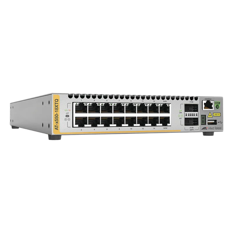 Switch Stackeable Inteligente 10 Gigabit Capa 3, 16 puertos 10 G BaseT + 2 puertos 40 G QSFP ALLIED TELESIS AT-X550-18XTQ-10