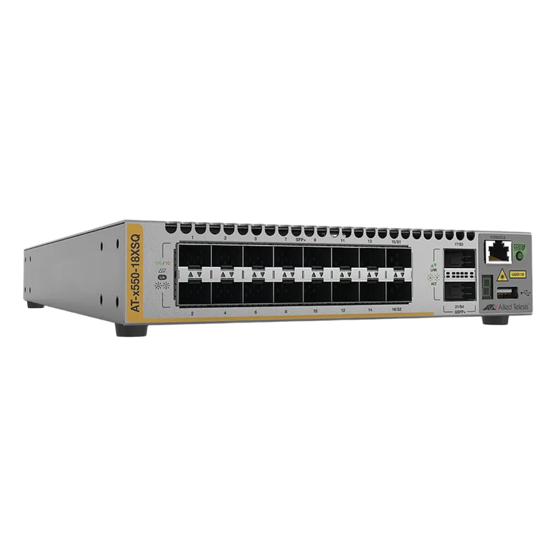 Switch Stackeable Inteligente Capa 3, 16x 1/10G SFP+ y 2x 40G QSFP ALLIED TELESIS AT-X550-18XSQ-10