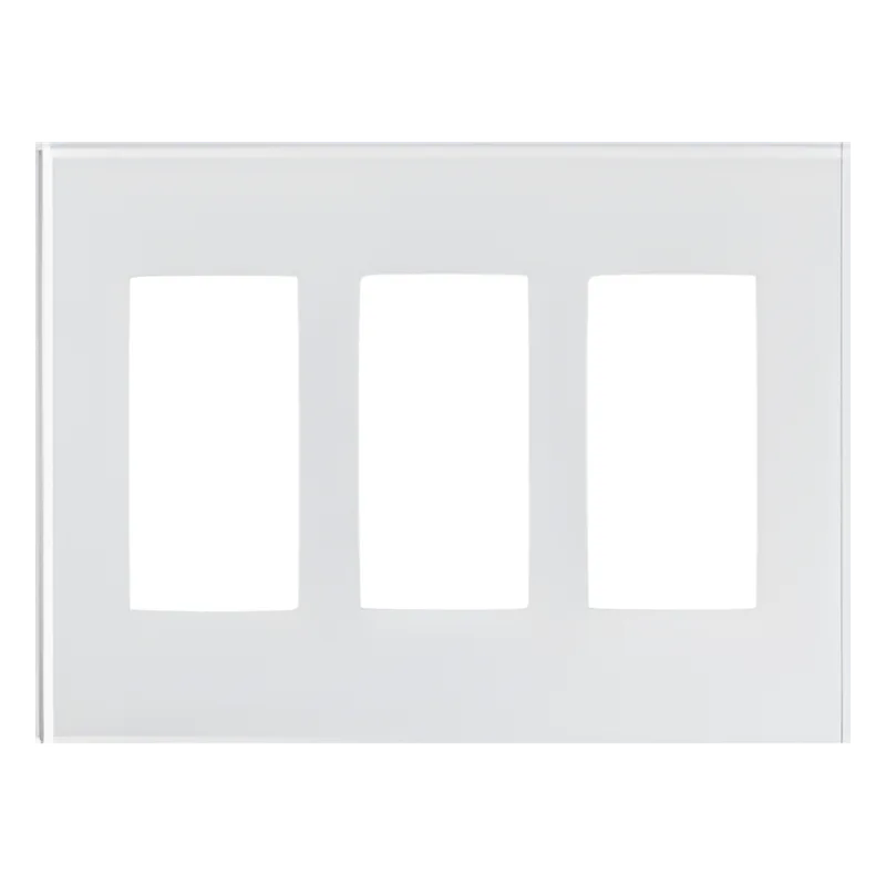 Placa frontal de cristal de 3 espacios para atenuadores, teclados y controles Pico Lutron con apertura tipo Designer, sin tornillos visibles, cristal claro con pintura blanca LUTRON ELECTRONICS LFGR-3-CWH