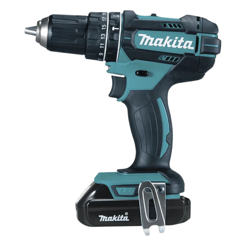 Rotomartillo/Taladro Inalámbrico (1/2") de 1,900 RPM, 18Vcc, Torque 62 N.m (Incluye 2 Baterías y Cargardor). MAKITA DHP-482-SYE