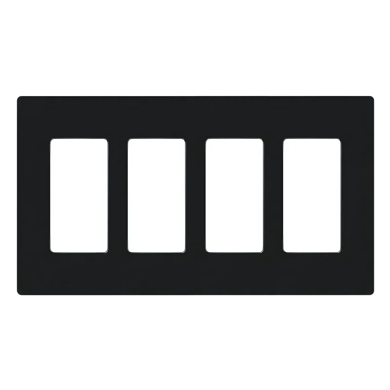 Placa de pared Claro de 4 espacios sin tornillos visibles, acabado negro brillante, para atenuadores, apagadores y controles Pico de Lutron LUTRON ELECTRONICS CW4-BL