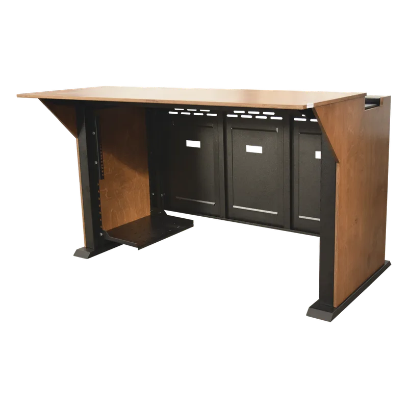 Consola Profesional para Monitoreo | Con Porta PC | Con Tomacorriente | Tapas Removibles | Color Negro y Nogal con Veta | Lamina de Acero Rolado Calibre 18 | Pintura en Polvo Electrostática. EPCOM INDUSTRIAL EM-S01