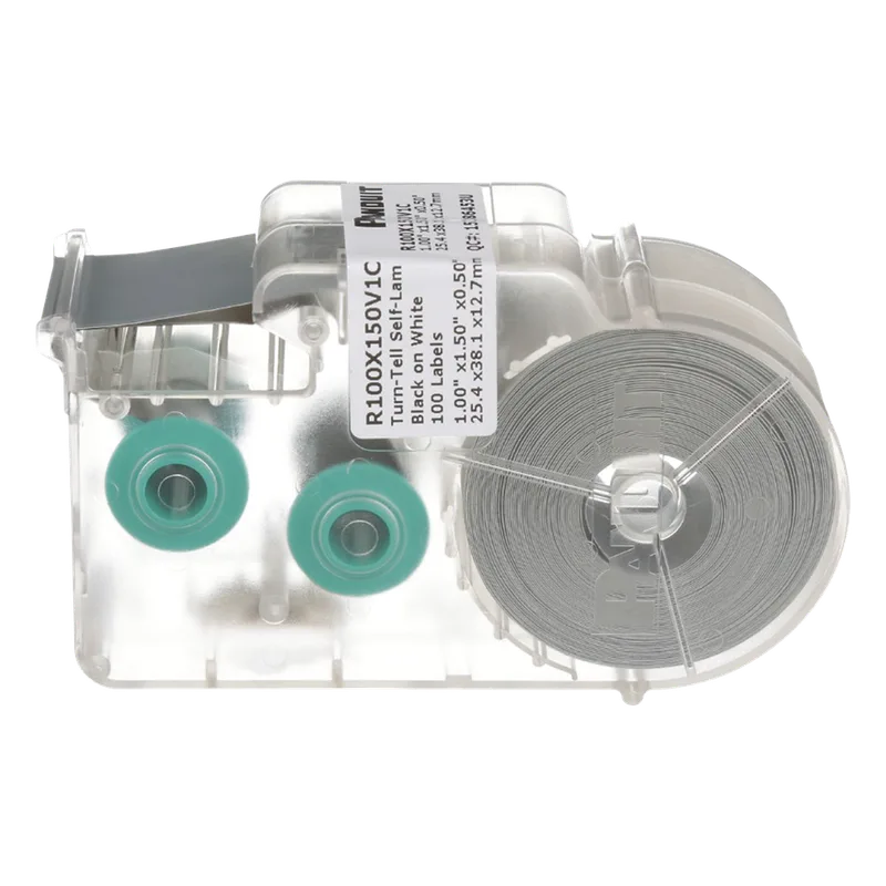 Casete de 100 Etiquetas Autolaminadas Turn-Tell, con Rotación para Mejor Visibilidad, para Cables de Redes de Cobre o Fibra Óptica, de 5.5 a 7.1 mm (0.22 a 0.28 pulgadas) de Diámetro PANDUIT R100X150V1C