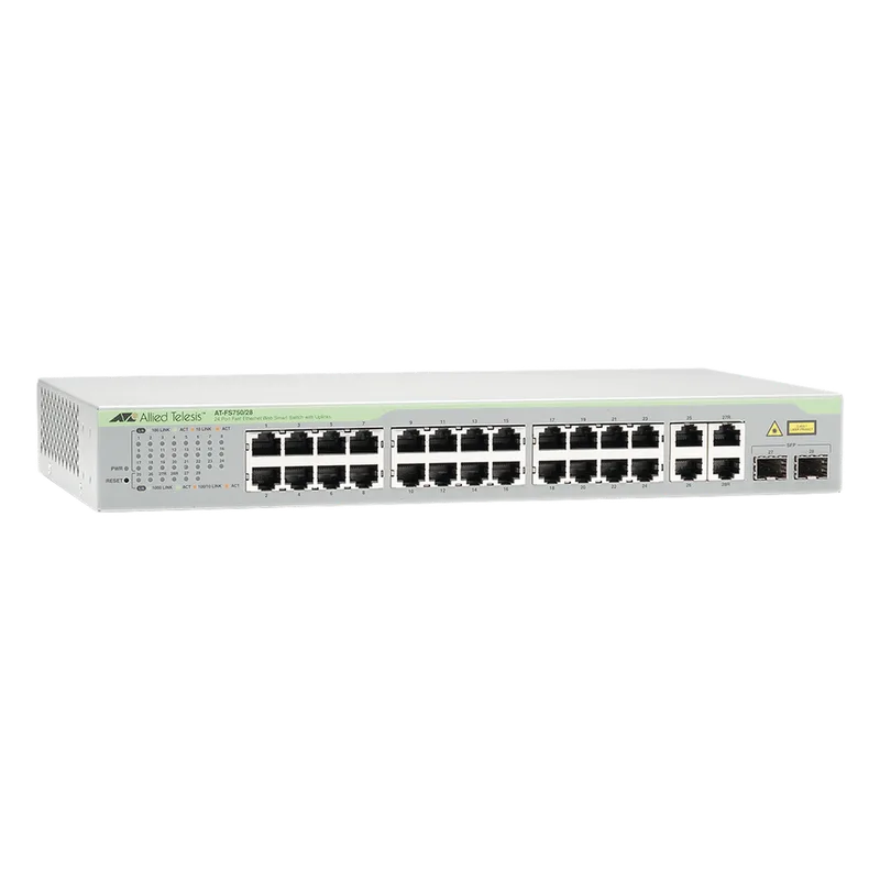 Switch WebSmart de 24 puertos 10/100 Mbps + 2 puertos 10/100/1000 Mbps + 2 SFP Gigabit Combo ALLIED TELESIS AT-FS750/28-10