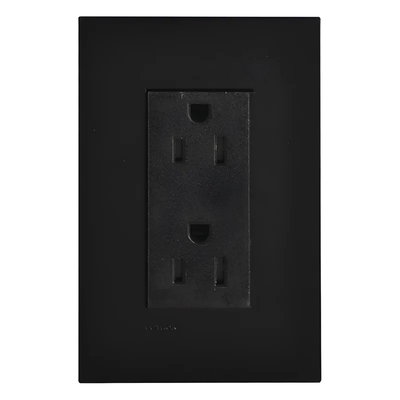 Tomacorriente dúplex de pared 15 A resistente a manipulaciones con placa incluida, línea New Architectural, agrupable con teclados Palladiom y controles GRAFIK T, color negro LUTRON ELECTRONICS LTRF15TRBL
