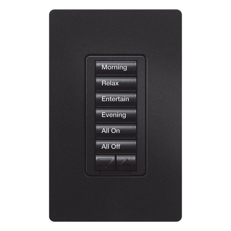 Teclado de pared seeTouch de 6 botones más subir y bajar, retroiluminado, para control de luces y cortinas por escenas en sistemas RadioRA 2, color negro LUTRON ELECTRONICS RRDW6BRLBL