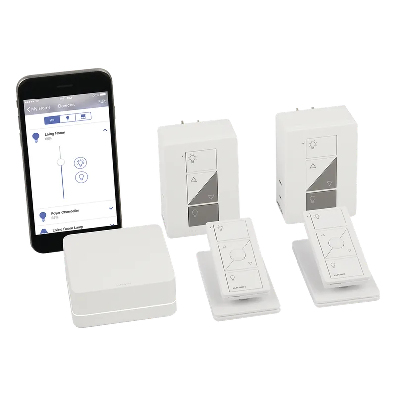 Kit de inicio Caseta Wireless: Smart Bridge, 2 atenuadores de clavija para lámparas, 2 controles Pico y 2 bases de mesa, compatible con Alexa, Apple HomeKit y Google LUTRON CASETA WIRELESS PBDGPKG2P