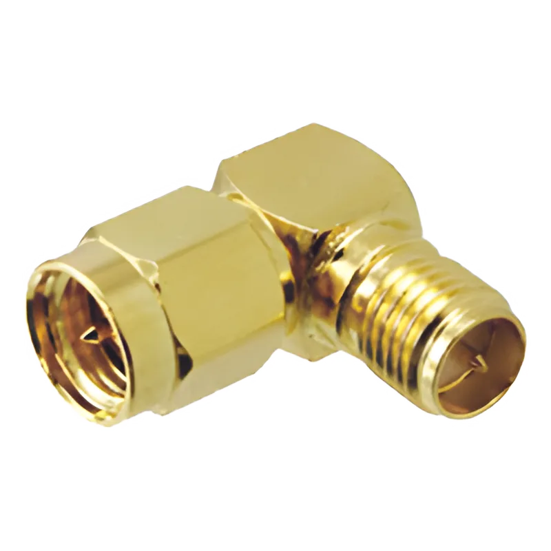 Adaptador en Ángulo Recto, de Conector SMA Macho a SMA Hembra Inverso, Oro/ Oro/ Teflón. ACX2219-ND