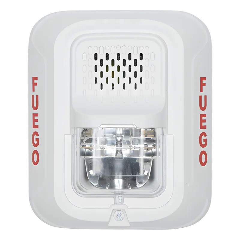Sirena con Lámpara Estroboscópica a 2 Hilos, Montaje en Pared, Color Blanco, Configuración Estroboscópica Seleccionable y Texto en Español, Nuevo Diseño Moderno y Elegante y Menor Consumo de Corriente SYSTEM SENSOR P2WL-SP