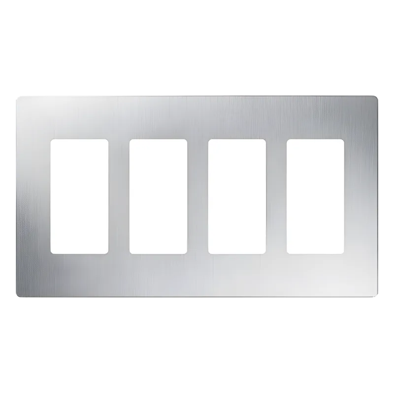 Placa de pared Claro de 4 espacios, acabado acero inoxidable, sin tornillos ni herrajes visibles, para atenuadores y dispositivos Lutron estilo Designer LUTRON ELECTRONICS CW4-SS
