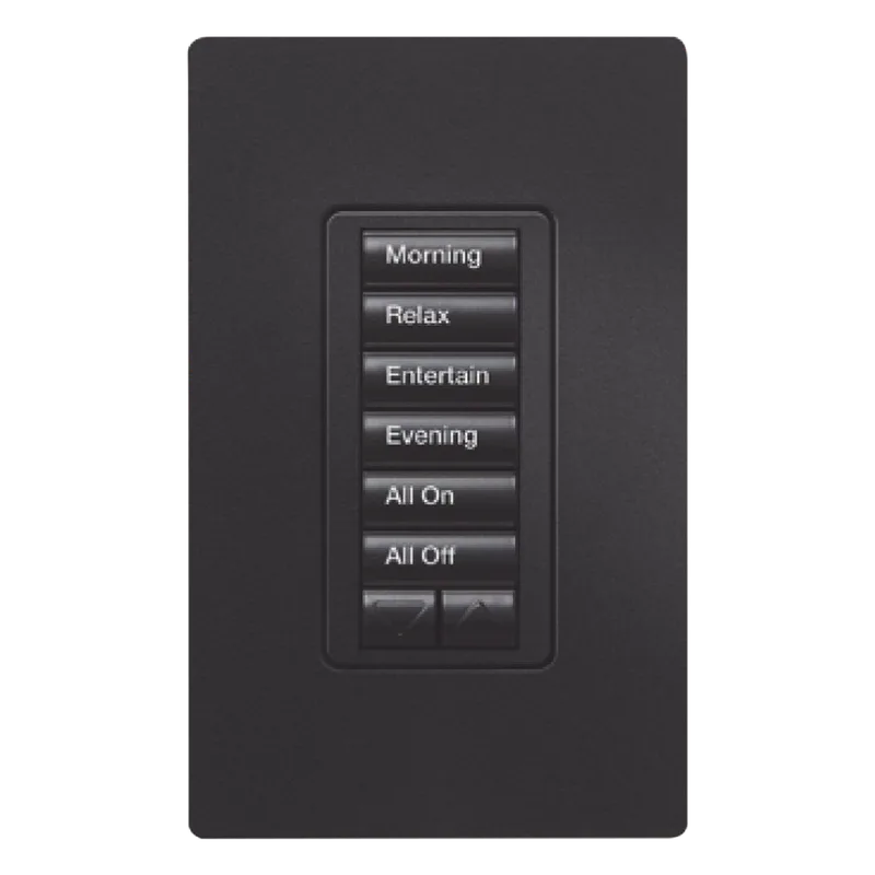 Teclado de pared seeTouch de 6 botones con subir/bajar, retroiluminado y con grabado personalizable, para sistema RadioRA 2, color Midnight LUTRON ELECTRONICS RRDW6BRLMN