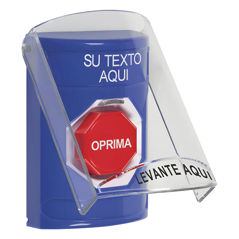 Botón con Texto Personalizado, Tapa Protectora de Policarbonato Súper Resistente, Restablecimiento con llave STI SS2-422-ZA-ES