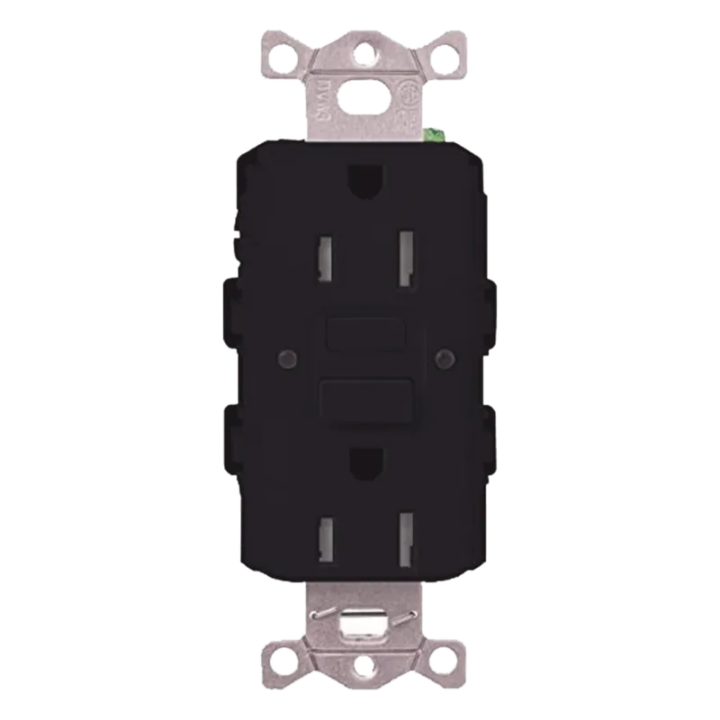 Tomacorriente GFCI autocomprobante de 15 A y 125 V, resistente a manipulaciones, con indicadores LED de estado y falla, color negro LUTRON ELECTRONICS CAR-15-GFST-BL-S