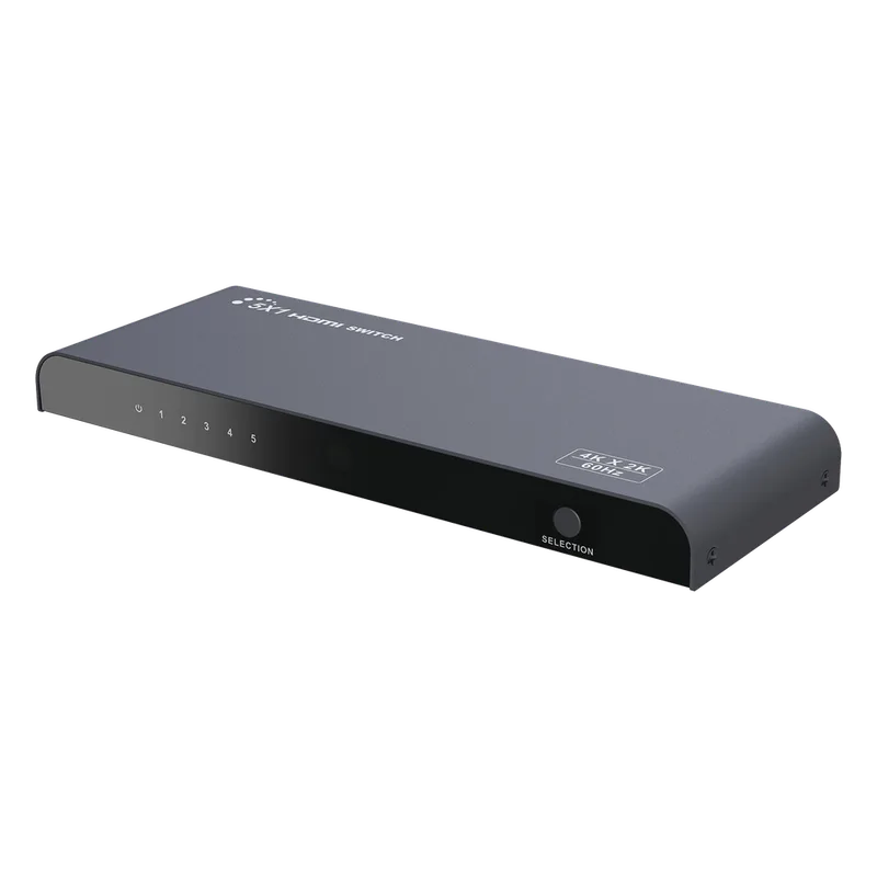 Switch Conmutador HDMI de 5 entradas a 1 salida / 4K @ 60Hz / HDMI 2.0 / HDCP 2.0 / HDMI 3D / Soporta audio estándar, DSD (Direct Stream Digital) y HD (HBR) / Diferentes modos de conmutación, Manual, Control Remoto y RS232. EPCOM TITANIUM TT501V2.0