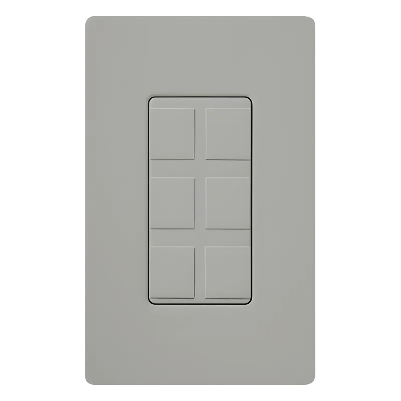 Marco de 6 puertos color gris para conectores snap-in de red, fibra, coaxial y telefonía, línea Claro, incluye 6 insertos ciegos; placa de pared se vende por separado LUTRON ELECTRONICS CA6PFGR
