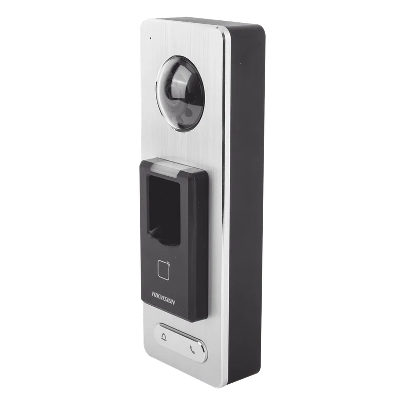 2 EN 1 / Lector Biométrico IP65 con Función de Videoportero y lector QR Incluida/ Llamada a APP de Smartphone Hik-Connect P2P (No requiere monitor) / Soporta Tarjetas - Huellas - Códigos QR / Cámara 2 MP Compatible con DVRs y HIKVISION DS-K1T501SF