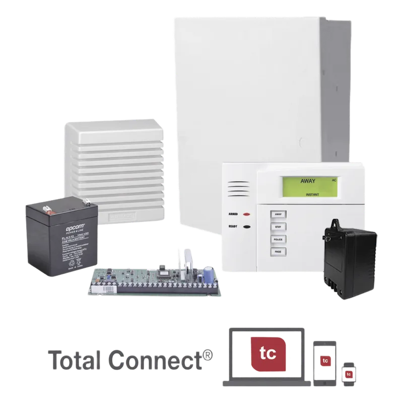 Kit de panel de alarma de intrusión de 8 zonas cableadas y hasta 40 inalámbricas, con teclado, transformador, batería y sirena de 15 W HONEYWELL HOME RESIDEO VISTA48/6150TBS
