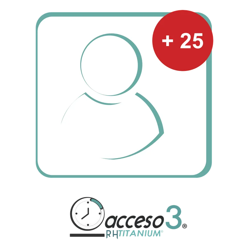[BAJO PEDIDO] Expansión de 25 Empleados adicionales para Software Acceso3 - TITANIUM / Compatible con NOMINA AccessPRO TITANIUM25EMP