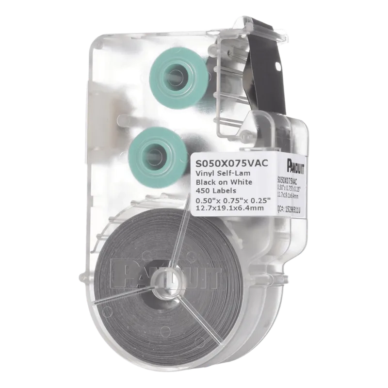 Casete de 450 Etiquetas Autolaminadas de 12.7 x 19.1 mm (0.5 x 0.75 pulgadas), para Cables de 2 a 4 mm (0.08 a 0.16 pulgadas) de Diámetro, Área de Impresión Color Blanco PANDUIT S050X075VAC
