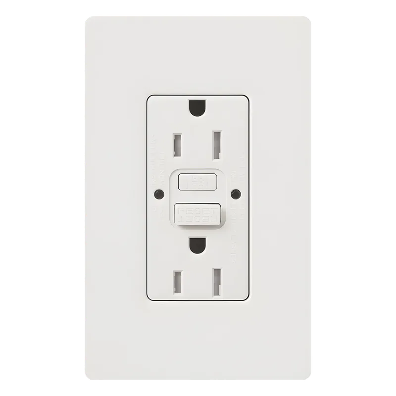 Tomacorriente dúplex GFCI autocomprobable de 15 A y 125 V, resistente a manipulaciones, con indicadores LED de estado y cara estilo decorador, color blanco LUTRON ELECTRONICS CAR15GFSTWHS