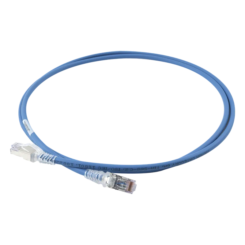 Patch Cord Skinny Cat6A Blindado S/FTP, 1.52 Metros (5 Pies), Diámetro Reducido 28 AWG, Color Azul SIEMON SP6A-S05-06