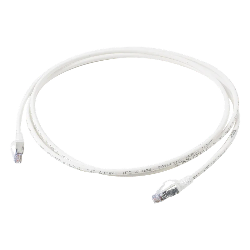Patch Cord Skinny Cat6A Blindado S/FTP, 2.13 Metros (7 Pies), Diámetro Reducido 28 AWG, Color Blanco SIEMON SP6A-S07-02