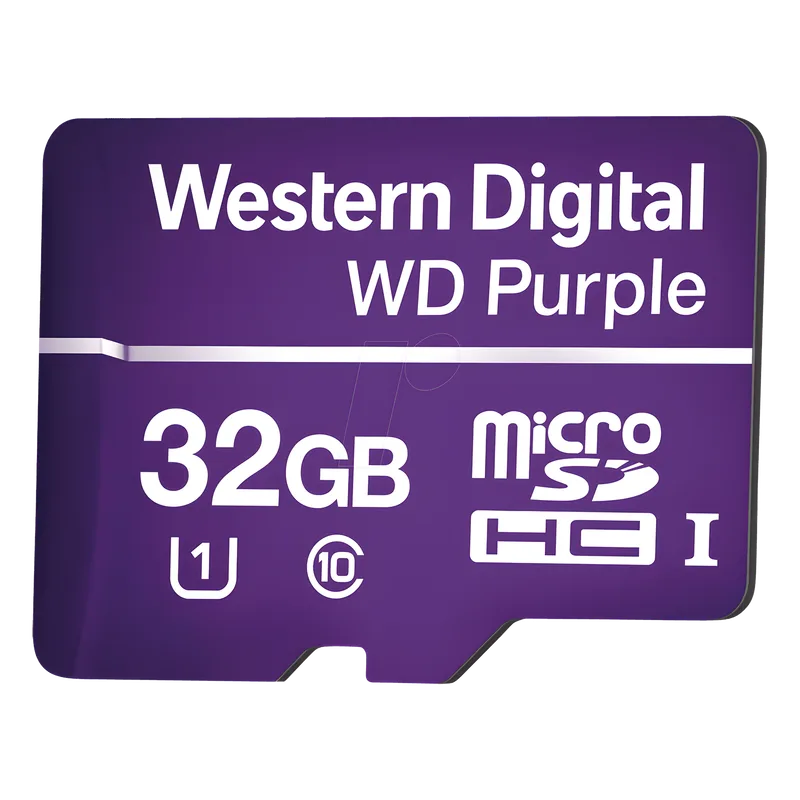 Memoria microSD de 32GB PURPLE, Especializada Para Videovigilancia, 10 VECES MAYOR DURACIÓN, 3 AÑOS DE GARANTIA Western Digital (WD) WD32MSD