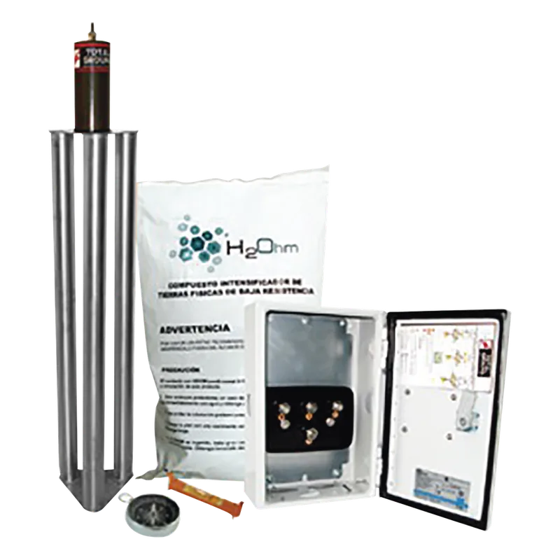 Kit Antivandalico de Puesta a Tierra de 100 Amperes con Electrodo, Filtro y Compuesto H2Ohm. TOTAL GROUND TG-100K-AI