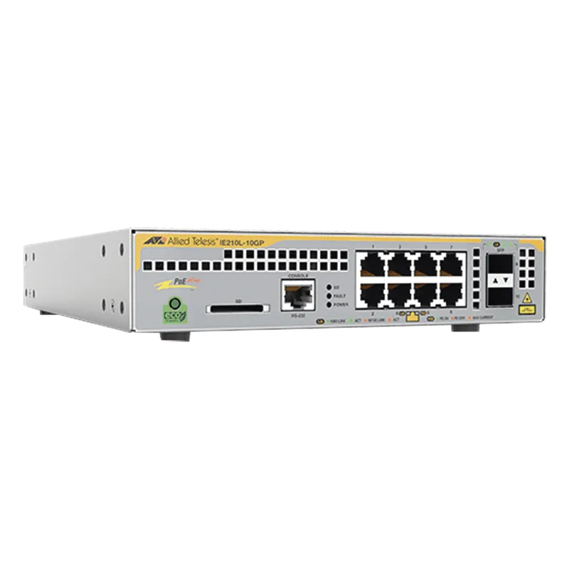 Switch Industrial-Lite PoE+ administrable capa 2 de 8 Puertos 10/100/1000 Mbps + 2 puertos SFP, 124 W ALLIED TELESIS AT-IE210L-10GP-60