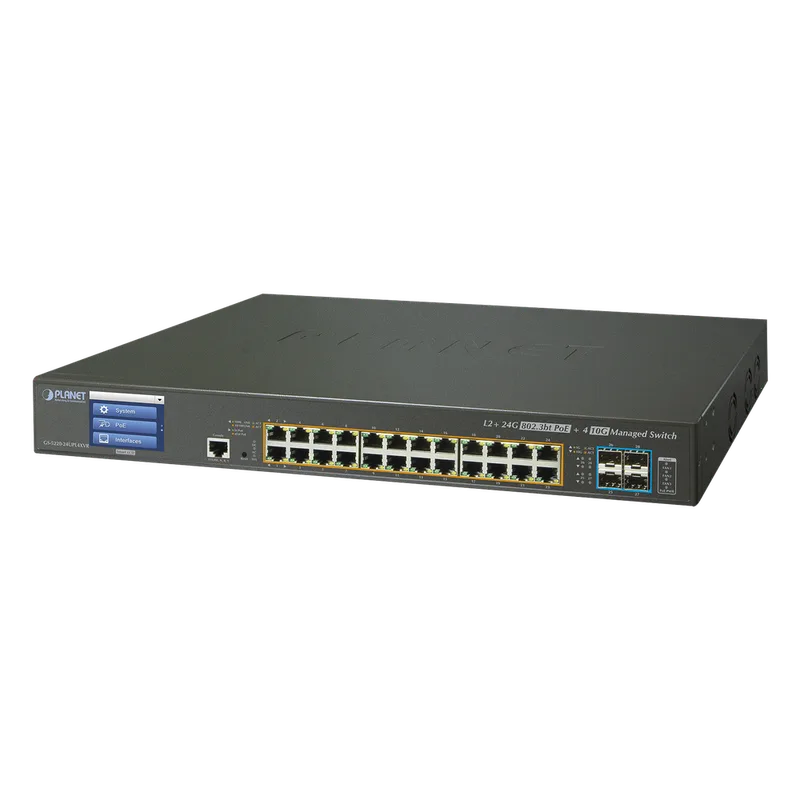 Switch Administrable L3 24 puertos 10/100/1000 Mbps c/Ultra PoE 400 Watts, 4 Puertos 10G SFP+ PLANET GS-5220-24UP4X
