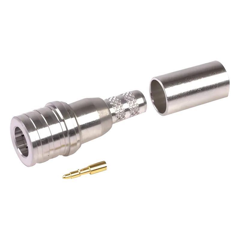 Conector QMA (Quick Mate) Macho, Anillo Plegable en RG-58/U, LMR-195, Bronce Blanco/Oro/Teflón. RF INDUSTRIES,LTD RQA-5000-C